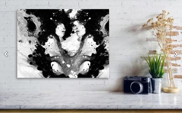 Black and white abstract mirrored painting by artist Sharon Cummings.