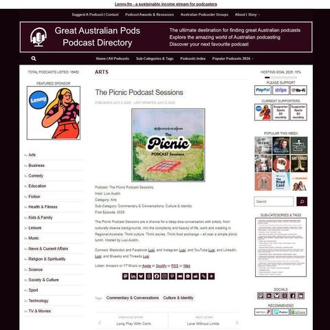 The Picnic Podcast Sessions
Screenshot of the podcast listing on the Great Australian Pods website