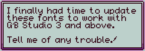 Font sample text that reads:
"I finally had time to update these fonts to work with G Studio 3 and above.  Tell me of any trouble!"