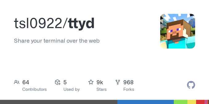 Share your terminal over the web. Contribute to tsl0922/ttyd development by creating an account on GitHub.