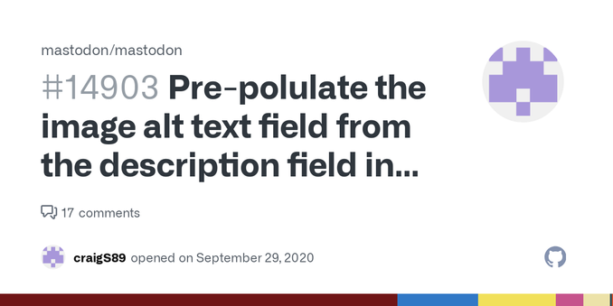 Pitch When a user is uploading an image file, any text from the Description field in the EXIF Metadata could be pulled to pre-populate the alt text field. Motivation As the description field serves...