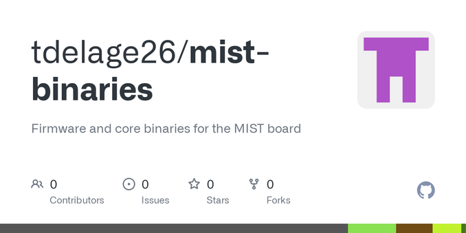 Firmware and core binaries for the MIST board. Contribute to tdelage26/mist-binaries development by creating an account on GitHub. Firmware and core binaries for the MIST board. Contribute to tdelage26/mist-binaries development by creating an account on GitHub.