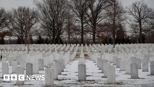 Tombstones lined up at Arlington National Cemetery