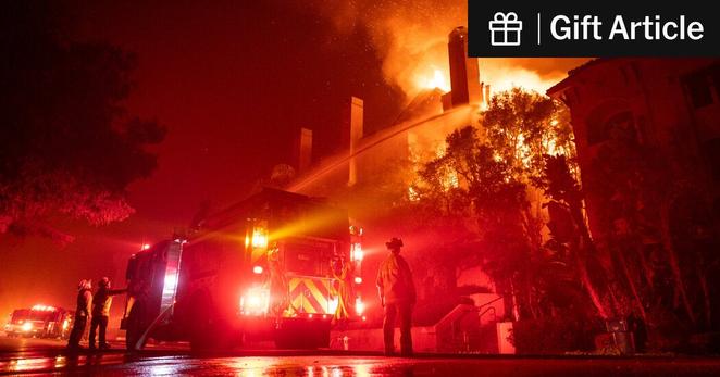 A home in Los Angeles burning on Jan. 9. Thousands of blood donations were canceled during the fires.