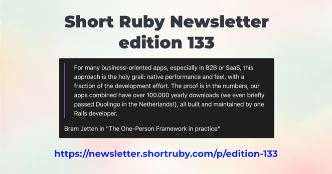 The one where YCombinator showcases Ruby code in their Vibe Coding video, mruby 3.4.0 released, Hotwire Native 1.2 is announced, and where Pragmatic Programmers are offering a fantastic discount