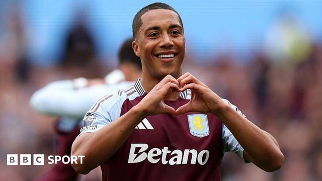 Youri Tielemans celebrates after scoring for Aston Villa in their Premier League game at home to Fulham