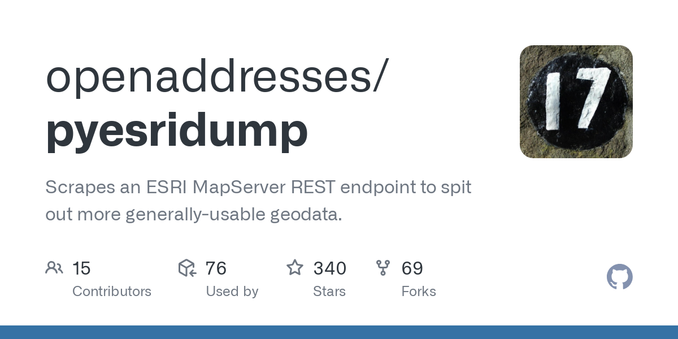 Scrapes an ESRI MapServer REST endpoint to spit out more generally-usable geodata. - openaddresses/pyesridump