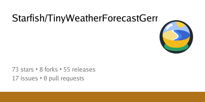 Summary card of repository Starfish/TinyWeatherForecastGermany Summary card of repository Starfish/TinyWeatherForecastGermany