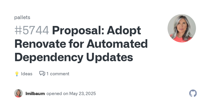 Hi everyone, I'd like to propose adopting Renovate to automate our dependency updates. Renovate scans for outdated dependencies and opens pull requests with suggested upgrades — saving time and hel...