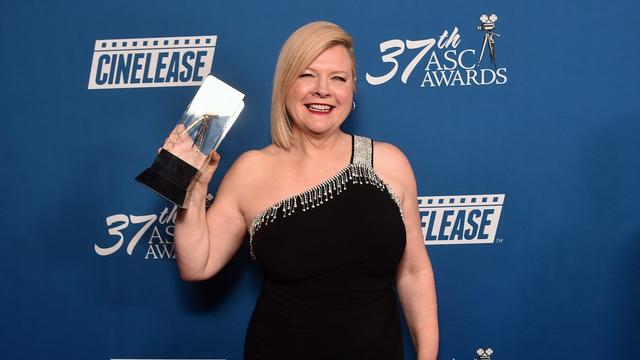 Mandy Walker, winner of the Theatrical Feature Film award for "Elvis," poses in the press room during the 37th Annual American Society of Cinematographers