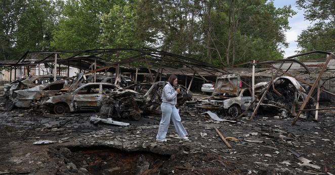 A crater in a residential area in Odesa, Ukraine, after a drone strike, on Sunday. A crater in a residential area in Odesa, Ukraine, after a drone strike, on Sunday.