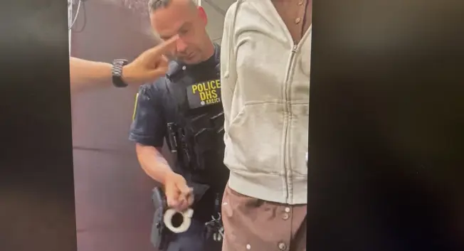 Screenshot from a video recorded Wednesday in the Varick Street office of Rep. Jerry Nadler. It shows a federal Department of Homeland Security officer handcuffing a staff member during what DHS later said was a "security check."