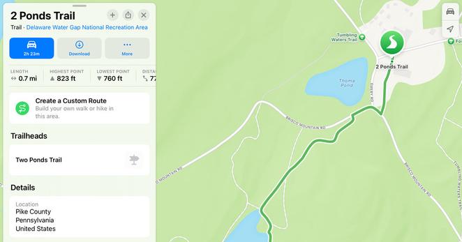 Apple Maps includes hiking trails in popular parks and nature preserves, as well as the ability to create a custom route.