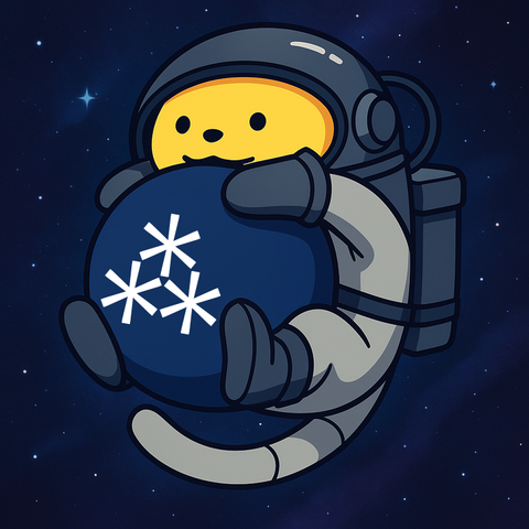 A Wapuu in a spacesuit flying through the space holding a ball with the fediverse logo.
