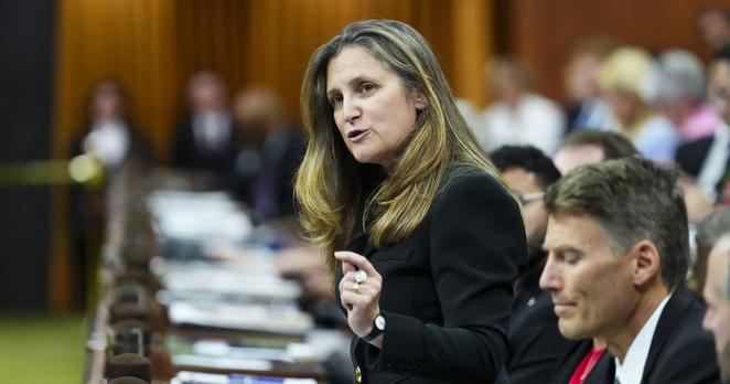 Minister of Transport and Internal Trade Chrystia Freeland responds to a question during question period in the House of Commons on Parliament Hill in Ottawa on Thursday, June 12, 2025. THE CANADIAN PRESS/Sean Kilpatrick