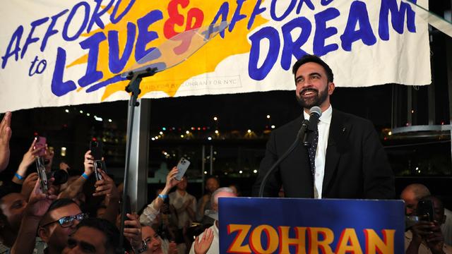 New York mayoral candidate Zohran Mamdani speaks to supporters during his primary night victory party at The Greats of Craft LIC on June 24, 2025. (Photo by Michael M. Santiago/Getty Images)