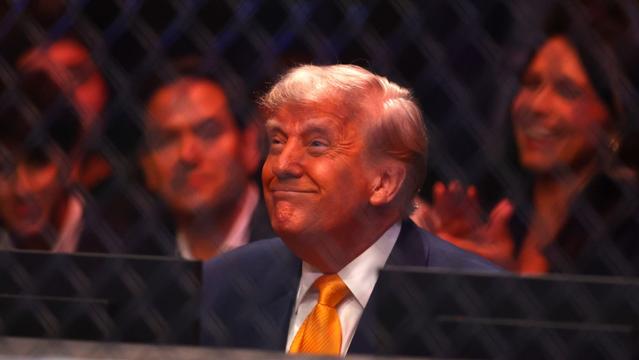 MIAMI, FLORIDA - APRIL 12: President of the United States Donald Trump attends UFC 314 at Kaseya Center on April 12, 2025 in Miami, Florida. (Photo by Megan Briggs/Getty Images)