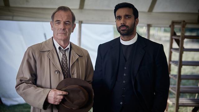 GRANTCHESTER, from left: Robson Green, Rishi Nair, ‘Episode Six', (Season 9, ep. 906, aired in the US on July 21, 2024). photo:  ©PBS/Kudos/ITV/Masterpiece/ Courtesy Everett Collection