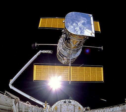 The Hubble Space Telescope against a black sky The Hubble Space Telescope against a black sky