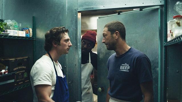 THE BEAR -- Pictured: (l-r) Jeremy Allen White as Carmen 'Carmy' Berzatto, Lionel Boyce as Marcus, Ebon Moss-Bachrach as  Richard 'Richie' Jerimovich. CR: FX