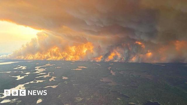 The wildfires in Canada seen out of a plane's window