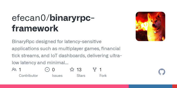 BinaryRpc designed for latency-sensitive applications such as multiplayer games, financial tick streams, and IoT dashboards, delivering ultra-low latency and minimal overhead. With a modular archit...