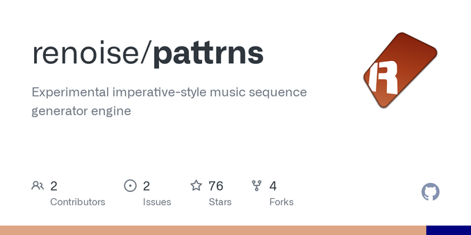 Experimental imperative-style music sequence generator engine - renoise/pattrns Experimental imperative-style music sequence generator engine - renoise/pattrns