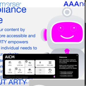 The ARTY overlay with vision and motor activated, showing the ARTY page with giant clipped text and an alarming magenta smiling face.