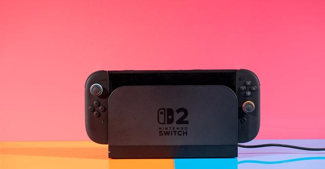 A photo of the Nintendo Switch 2 in its charging dock. A photo of the Nintendo Switch 2 in its charging dock.