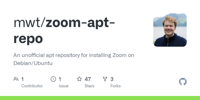 An unofficial apt repository for installing Zoom on Debian/Ubuntu - mwt/zoom-apt-repo An unofficial apt repository for installing Zoom on Debian/Ubuntu - mwt/zoom-apt-repo