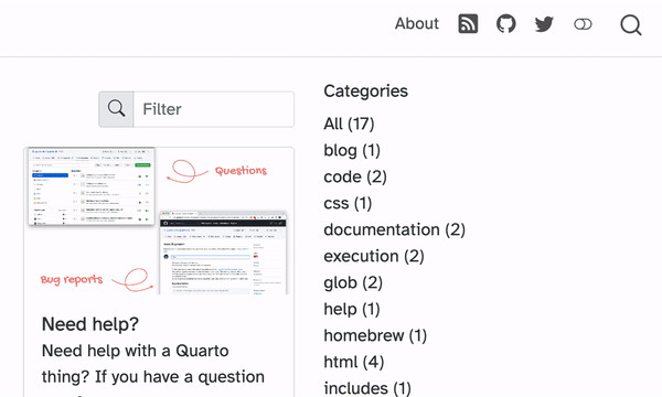 Switching between light and dark mode using the toggle on the navbar of this blog's homepage.