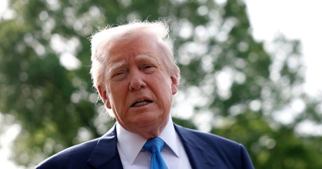 President Donald Trump speaks to the media.