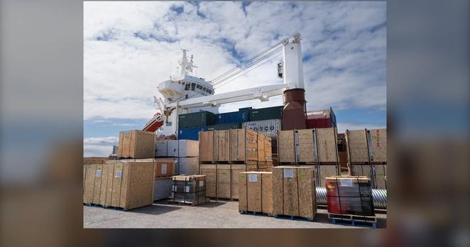 Cargo to be loaded on Arctic Supply Ship for Nunavut, July 2025. (Arctic Gateway Group)