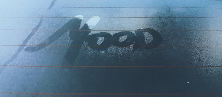 clear glass with mood steam text
