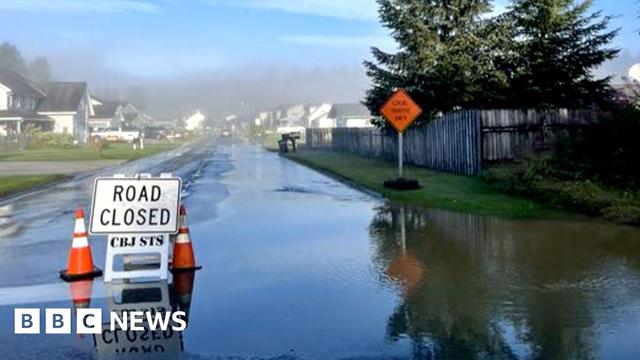 Flooded road with sign that says "road closed"
