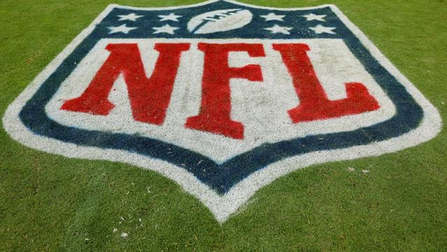 CHICAGO, ILLINOIS - SEPTEMBER 10: A detail of the NFL logo  at Soldier Field after the game between the Chicago Bears and the Green Bay Packers on September 10, 2023 in Chicago, Illinois. (Photo by Michael Reaves/Getty Images)